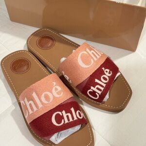 Chloé Cream and Tan Slide Sandals